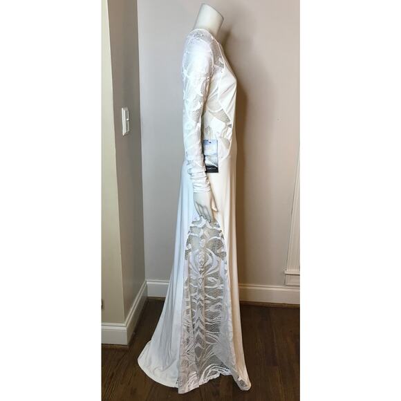 Bebe White Long Sleeve Cut Out Lace Gown M Bohemian Formal Maxi Dress Wedding - Picture 7 of 16